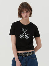 UNION JACK CROP T-SHIRT - BLACK 