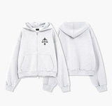 2-way Crop Fit Camo Print Hooded Zip-up Jumper White Melange