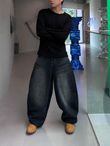 Stand Cat Balloon Denim Pants
