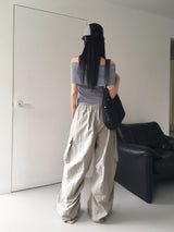 ベイキンナイロンカーゴツーウェイバンディングロングワイドジョガーパンツ