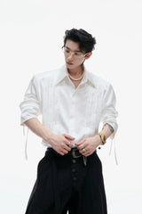 Metallic Tie Pearl Pleated Shirt