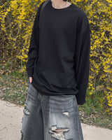 Sheer Raw-Edge Waffle Long Sleeve