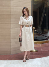 Moan Linen Pocket H-Line Shirt One Piece (Belt Set)