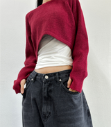 (WARMER DETAIL!) シッククロップドワイドルーズラウンドニット - 2 COLOR