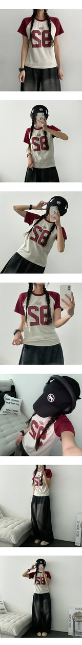 チャイルディッシュラグランカラー半袖Tシャツ