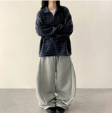 Terry Fleece side pin tuck incision string wide pants