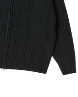 25FW ケーブルニットフーディージップアップ ブラック