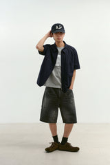 エイジスプラッターカーペンターデニムショーツ(Washed Black)
