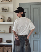 レートバックレザーポケットデニムパンツ