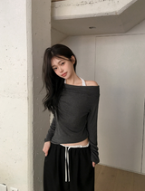 エデンオフショルダーボートネックホルターTシャツ(3color)