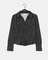 Nuven Slim Fit Semi-Crop Stripe Shirt