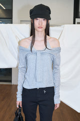 Off-Shoulder Tie Sleeve (Gray)