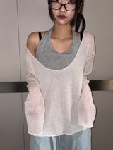 Frisley Pastel U-Neck Loose Summer Knit Top 4color