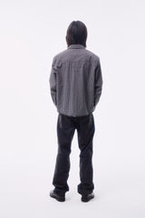 FINE PLAID RANDOM STITCH SILVER THREAD LOGO SQUARE LABEL HEM COLOR-TOOTH ZIPPER SIDE HAND-SEWN BUTTON SHIRT