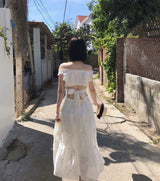 [ mori girl ] whitey back ribbon floral long ops