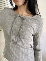 Rocha lace ribbon ribbed long-sleeved T-shirt
