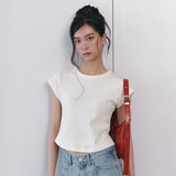 C 90S ラインワッフルベーシックTシャツ_クリーム