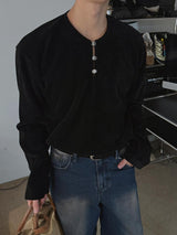 3タップクリップベルベットヘンリーネックTシャツ (2color)