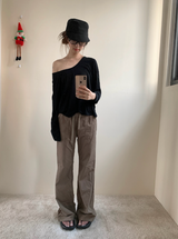 washed cotton bootcut pants