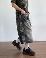 Destroyed Camouflage Denim Half Pants
