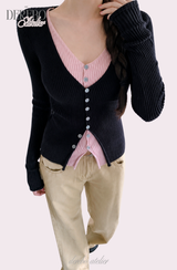 Black Pink Layered Knit Top