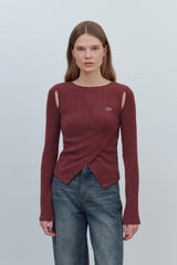 CUT OUT WRAP KNIT TOP - DEEP RED