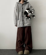 Depot Loose Stripe Hooded Knit Cardigan