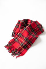 Fringe wool muffler (Red check)