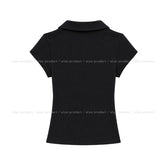 Cien Button V-neck Collared Short Sleeve