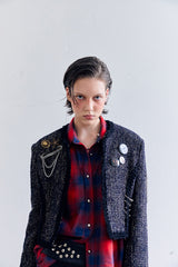 SILVER BUTTON CHECKED  SHIRT IN RED