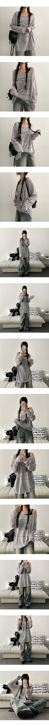 ポールリップネックショルダーシースルーロングスリーブTシャツ