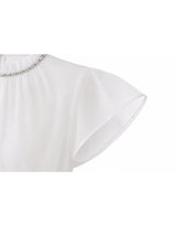 スパイラルクリスタルリボンシアーモックネックブラウス White