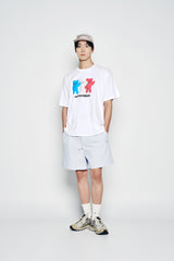 25SS ストライプセットアップルーズフィットショートパンツ ブルー