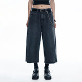 Cut-off Capri Denim Pants - BLACK