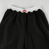 Lace lettering wide casual banding pants