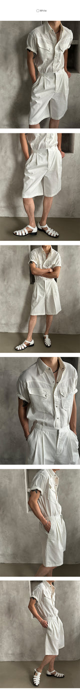 [MUSCLE FIT] Cool ever western denim half shirts (White)