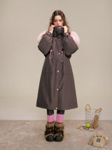 Two-tone Fox Fur Collar Oversized Down Coat