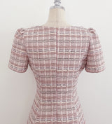 26SS★ Peniel Heart Neck Puff Tweed Flare One Piece