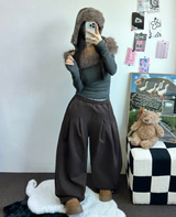 M,XL🤎2サイズ🤎 ダブルピンタックワイドロングバルーンパンツ ❤🤎🖤🩶4カラー