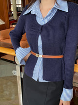 Paulin Layered Stripe Shirt Knit Cardigan