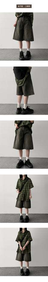 Tor Side Pintuck Slit Denim Bermuda Shorts