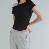 [Lacov] One Shoulder Short-Sleeved T-Shirt -7 color