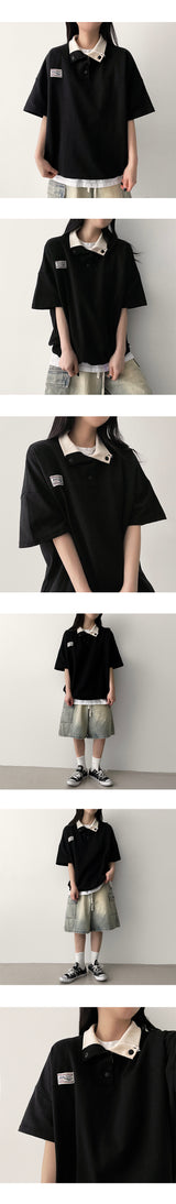 ロマインカラーリングスナップカラーショートスリーブTシャツ