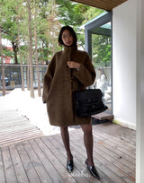 wool high-neck toggle half coat