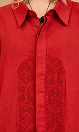 Lace color combination linen shirts Red