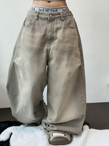 ベージュニーピンタックパラシュートワイドデニムパンツ 🪐🧸🤎🩶