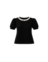 アリナベッドポイントショートスリーブパフニットトップ Black