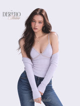 Lavender Sleeve Cardigan Two-Piece Long-Sleeve Top