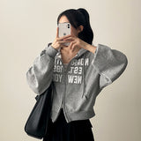 New York Lettering Two Way Cropped Hooded Zip-Up