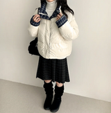 Bomi A-line pleated check midi skirt 